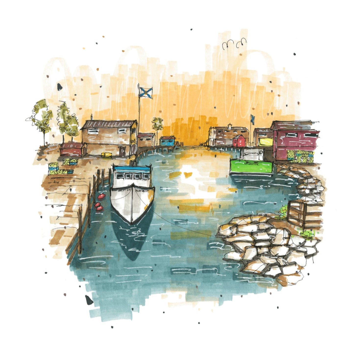 Fishermans Cove Fishing Boat, Fishermans Cove, Nova Scotia, Greeting Card, Downtownsketcher, Wynand van Niekerk, DTS0055