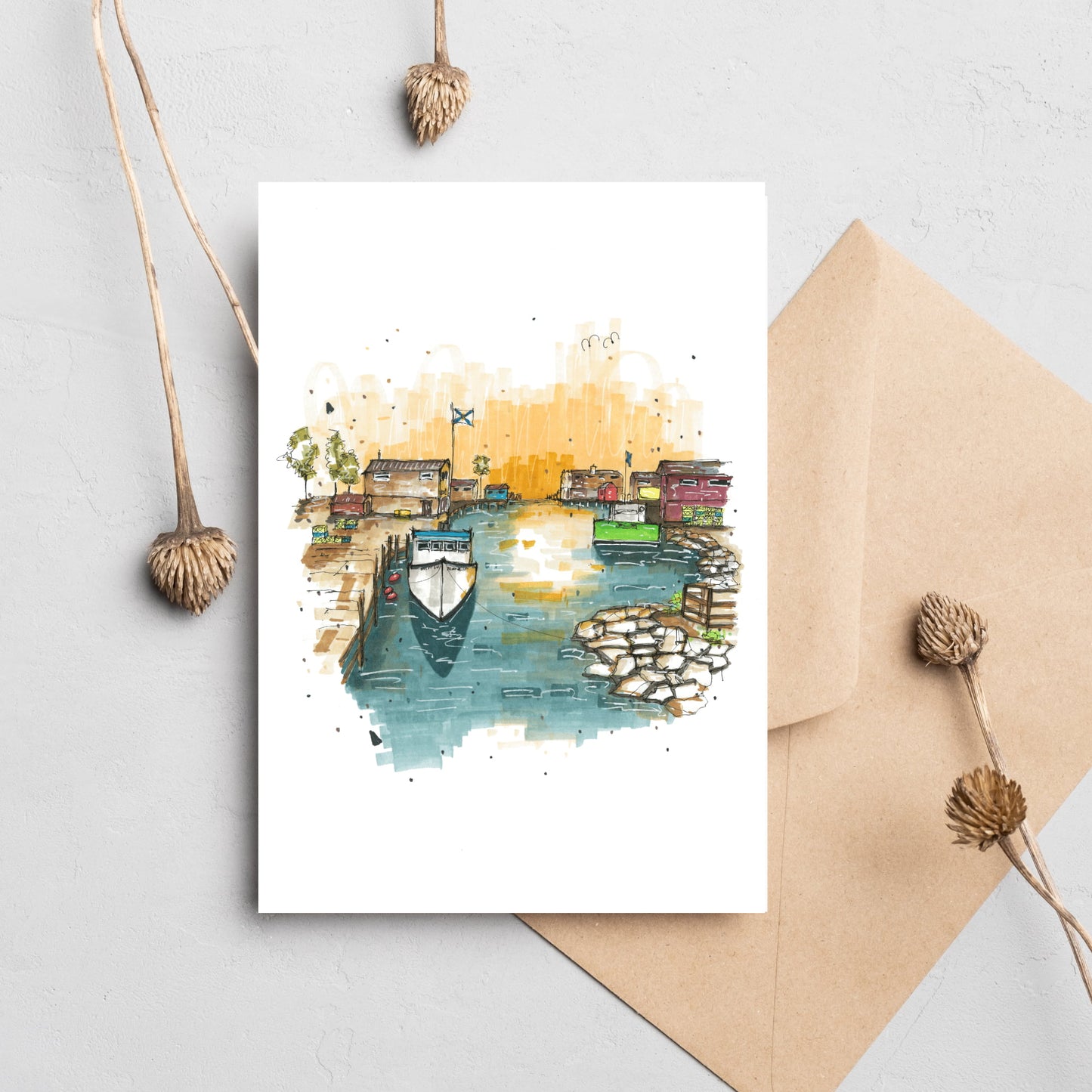 Fishermans Cove Fishing Boat, Fishermans Cove, Nova Scotia, Greeting Card, Downtownsketcher, Wynand van Niekerk, DTS0055