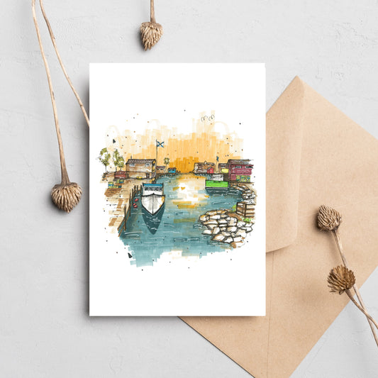 Fishermans Cove Fishing Boat, Fishermans Cove, Nova Scotia, Greeting Card, Downtownsketcher, Wynand van Niekerk, DTS0055