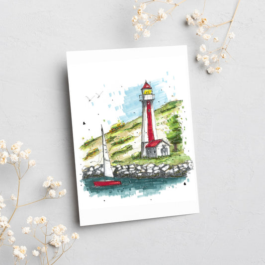 Georges Island Lighthouse, Terence Bay, Halifax, Nova Scotia, Greeting Card, Urban Sketch, Greeting Card with  Craft Envelope, Downtown Sketcher, Wynand van Niekerk