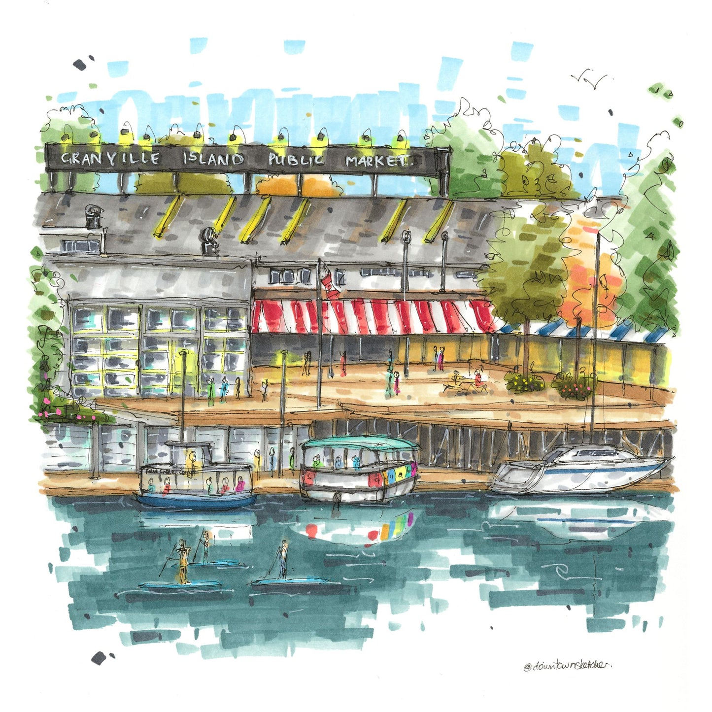 Granville Island Public Market, Vancouver, Greeting Card - Downtown Sketcher