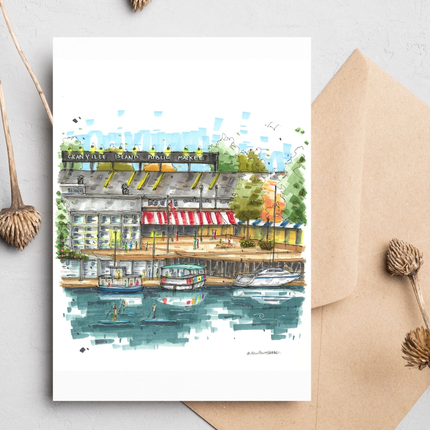 Granville Island Public Market, Vancouver, Greeting Card - Downtown Sketcher