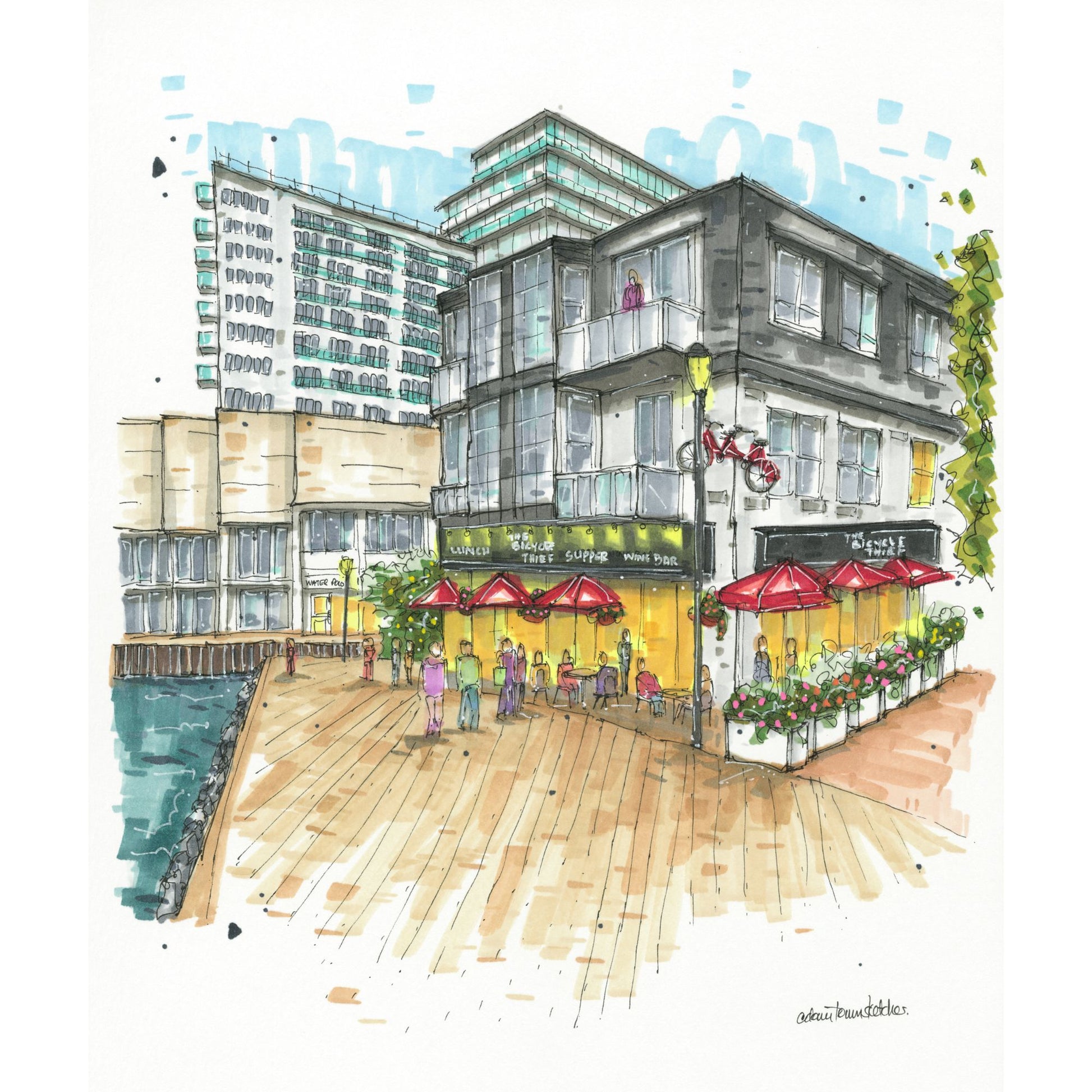 Halifax Boardwalk with The Bicycle Thief & Water Polo - Downtown Sketcher