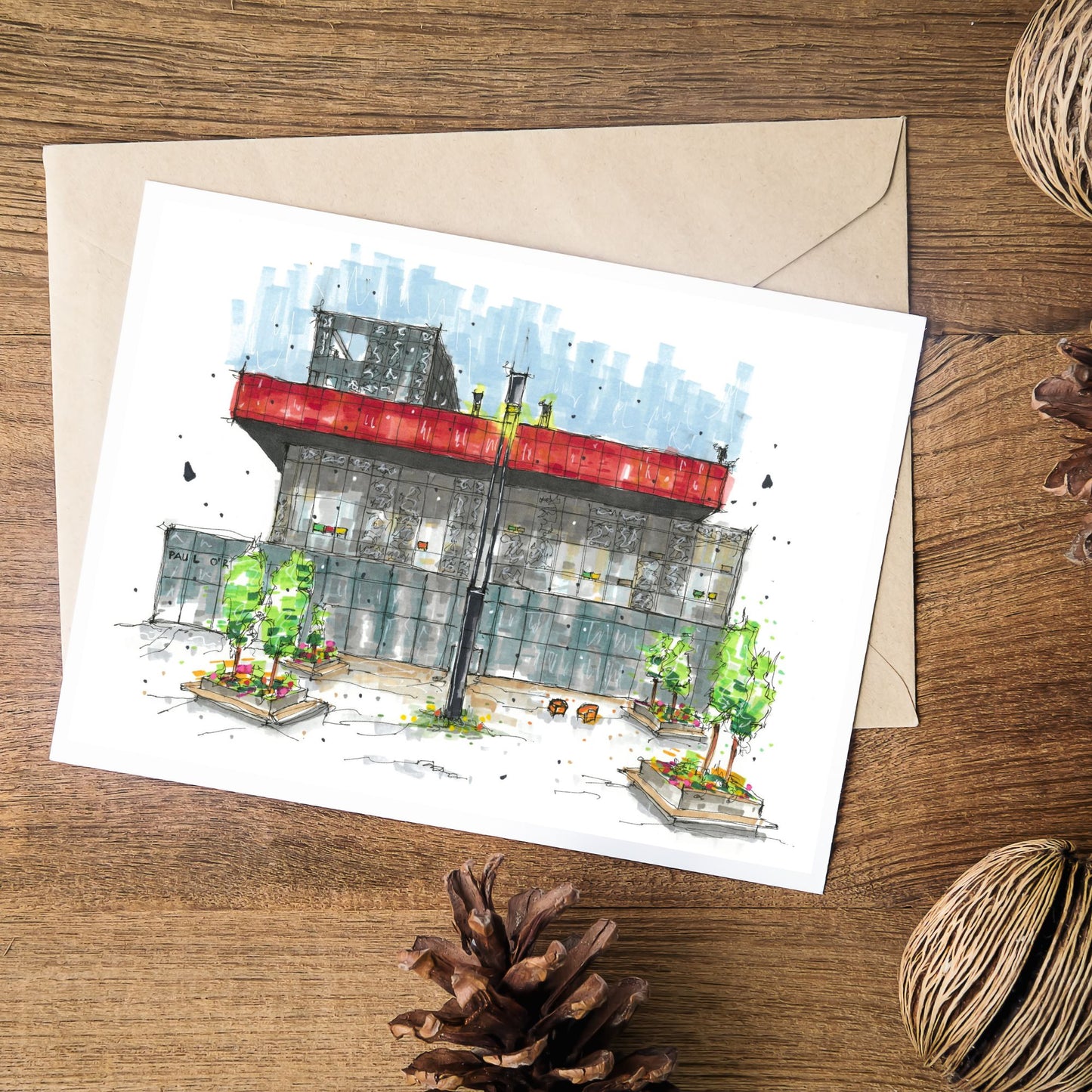 Halifax Central Library, Urban Sketch, Greeting Card with Craft Envelope, Downtown Sketcher, Wynand van Niekerk