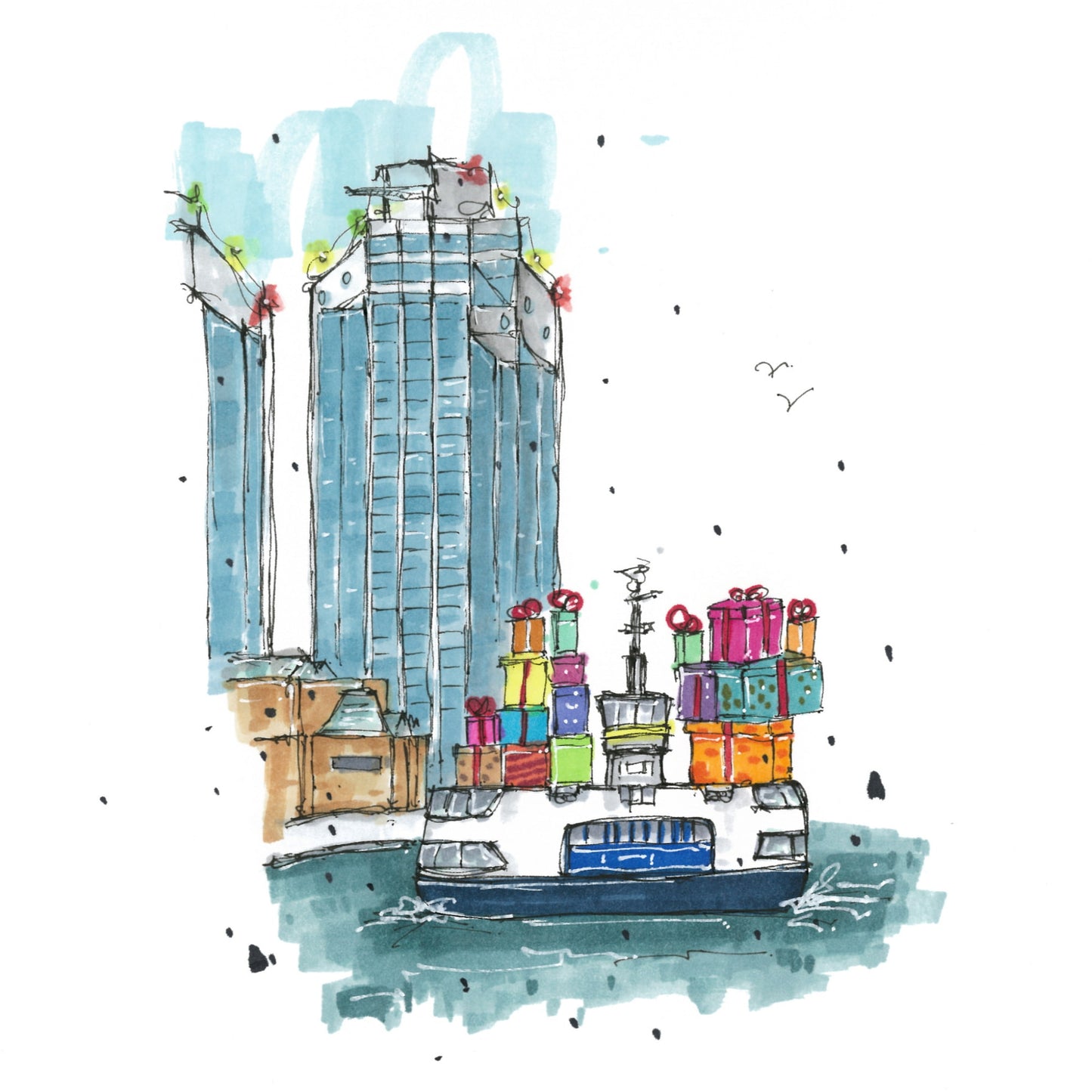 Halifax Gift Ferry, Nova Scotia, Greeting Card, Downtownsketcher, Wynand van Niekerk, DTS0078