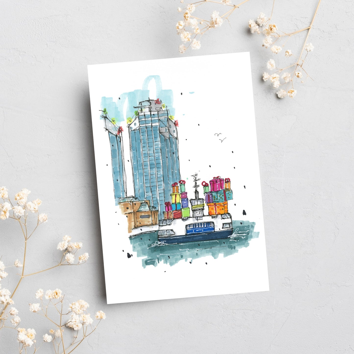 Halifax Gift Ferry, Nova Scotia, Greeting Card, Downtownsketcher, Wynand van Niekerk, DTS0078