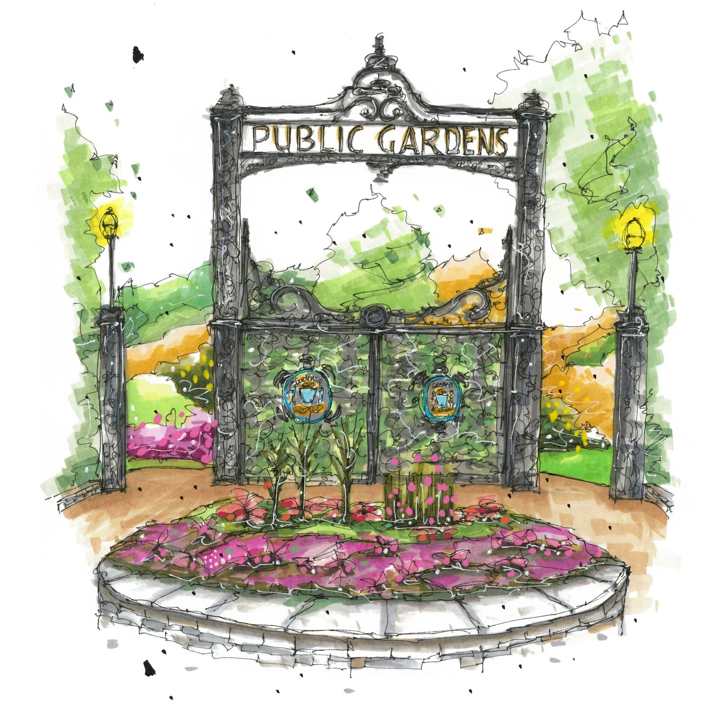 Halifax Public Gardens, Greeting Card, Urban Sketch, Greeting Card with Craft Envelope, Downtown Sketcher, Wynand van Niekerk
