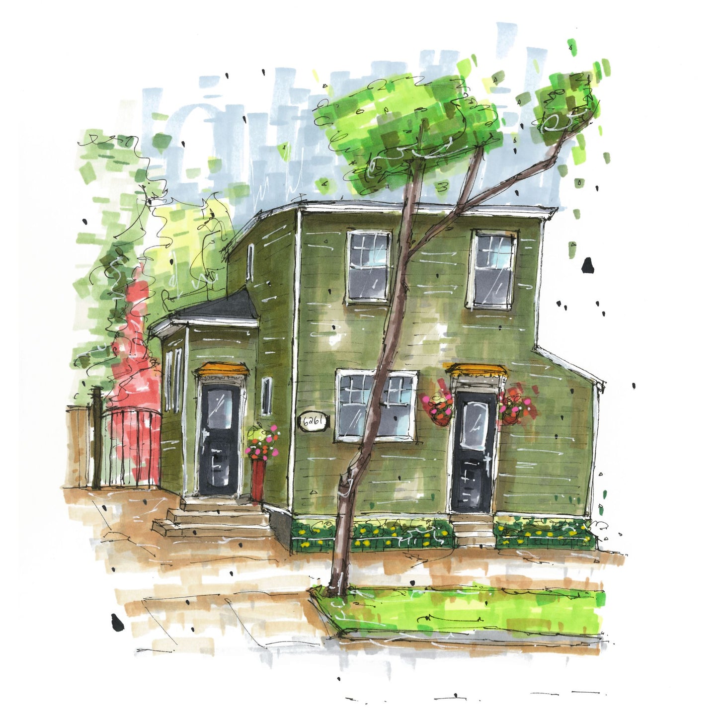 A commissioned sketch of Donna's House in Halifax, Nova Scotia.