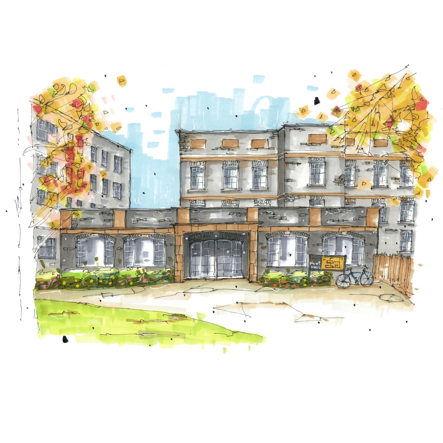 Howe Hall Residence, Dalhousie University, Halifax, Nova Scotia, Greeting Card, Urban Sketch, Greeting Card, Downtown Sketcher, Wynand van Niekerk