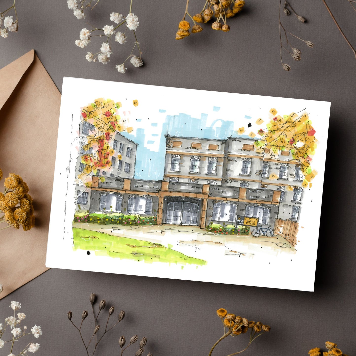 Howe Hall Residence, Dalhousie University, Halifax, Nova Scotia, Greeting Card, Urban Sketch, Greeting Card, Downtown Sketcher, Wynand van Niekerk