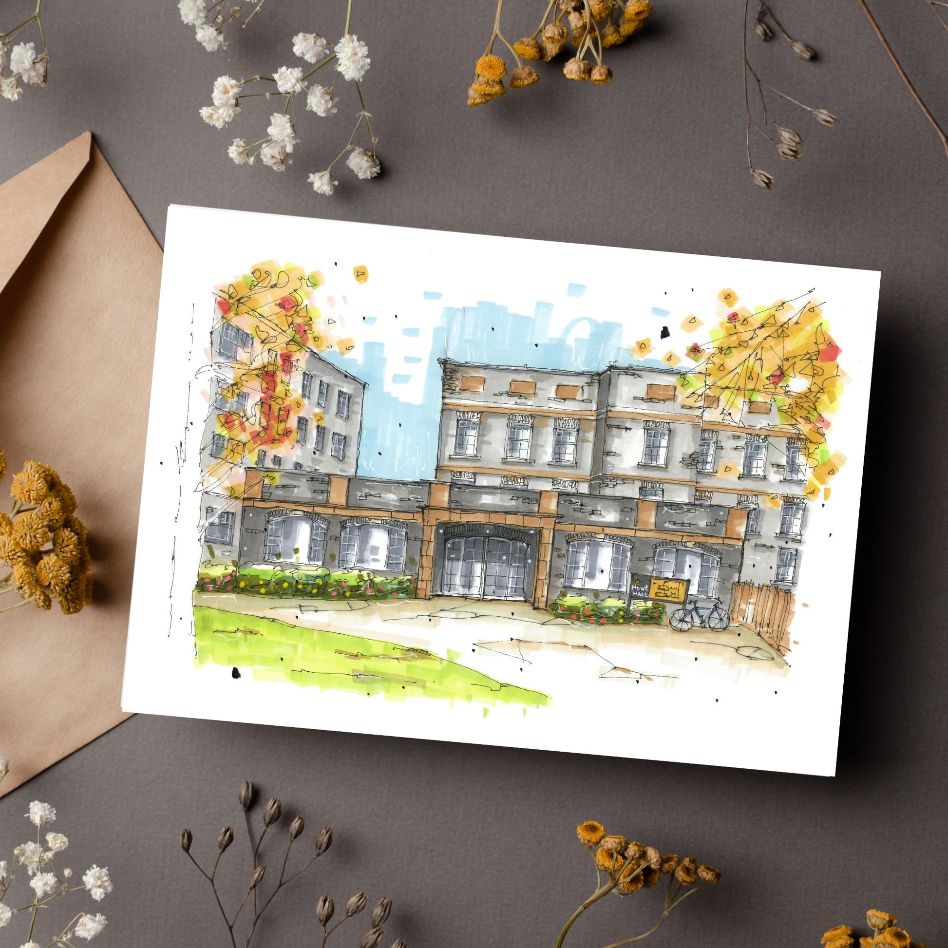 Howe Hall Residence, Dalhousie University, Halifax, Nova Scotia, Greeting Card, Urban Sketch, Greeting Card, Downtown Sketcher, Wynand van Niekerk