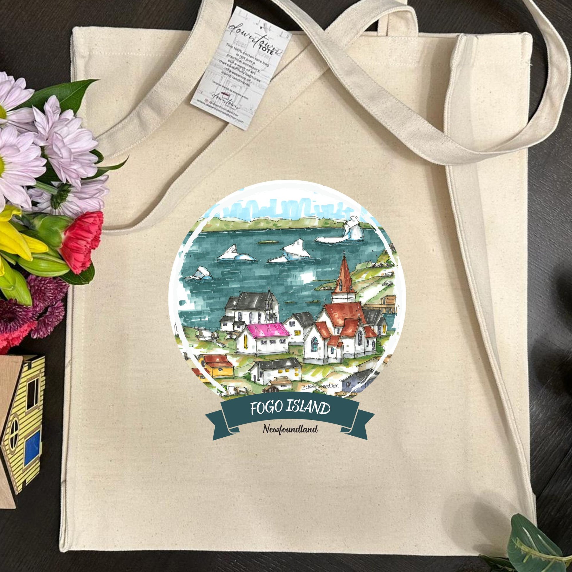 Icebergs at Fogo Island, Newfoundland - Downtown Tote Tall- Downtown Sketcher
