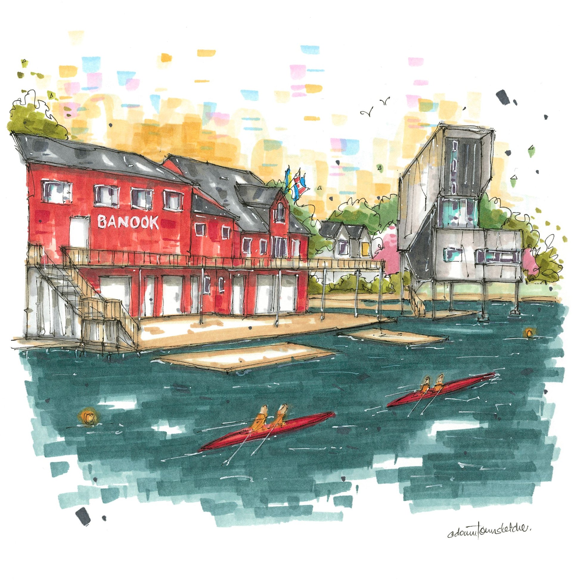 Judges Tower Lake Banook, Dartmouth, Greeting Card - Downtown Sketcher