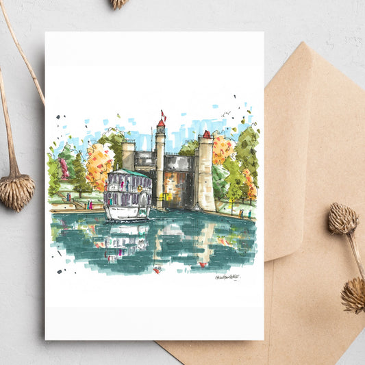 Liftlock & the Riverboat Cruises, Peterborough, Ontario, Greeting Card