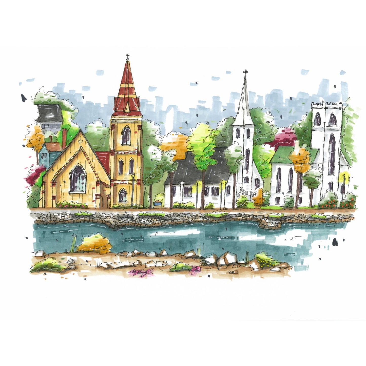 Three Churches Mahone Bay - Downtown Tote Tall