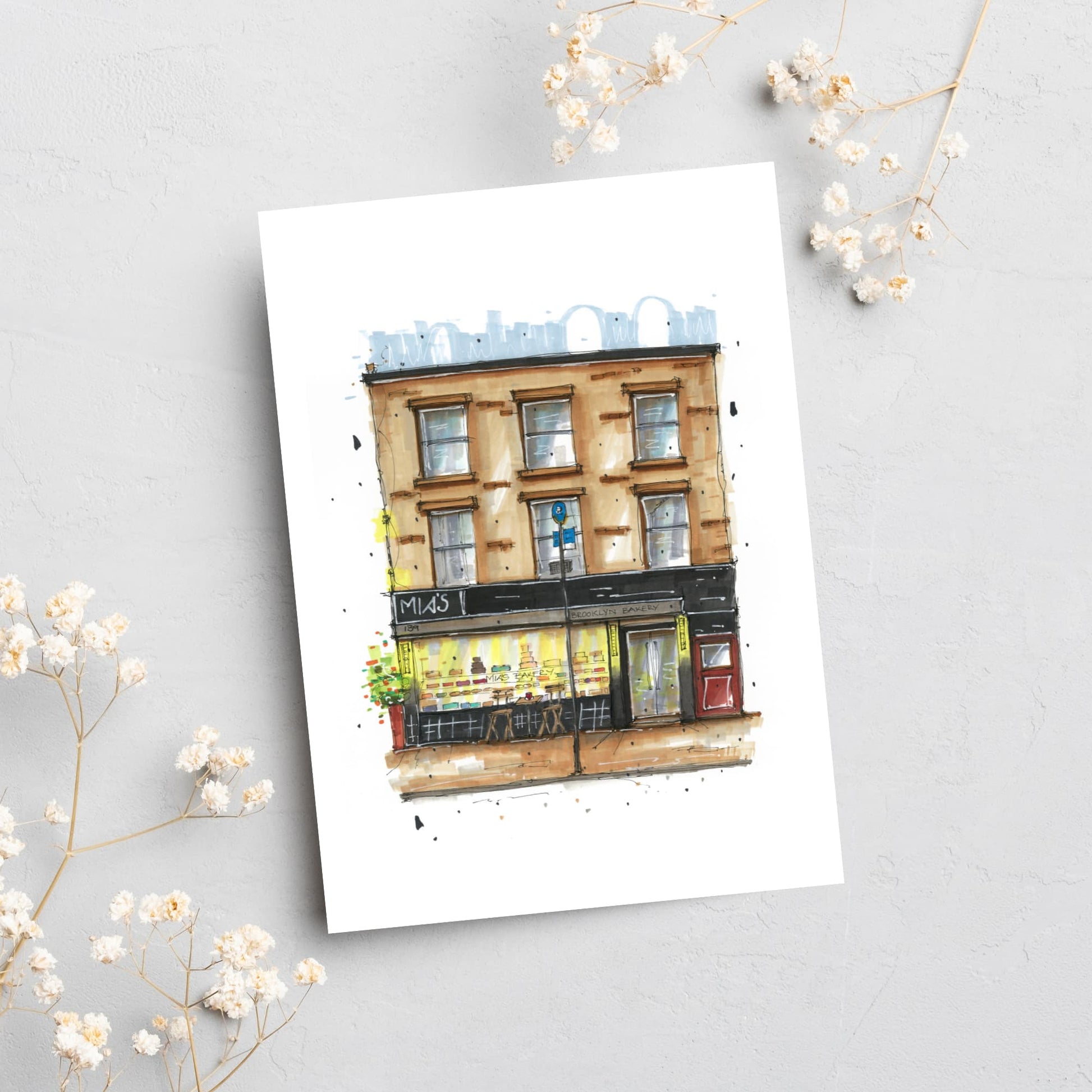 Mia's Brooklyn Bakery, Greeting Card, Downtownsketcher, Wynand van Niekerk, DTS0069