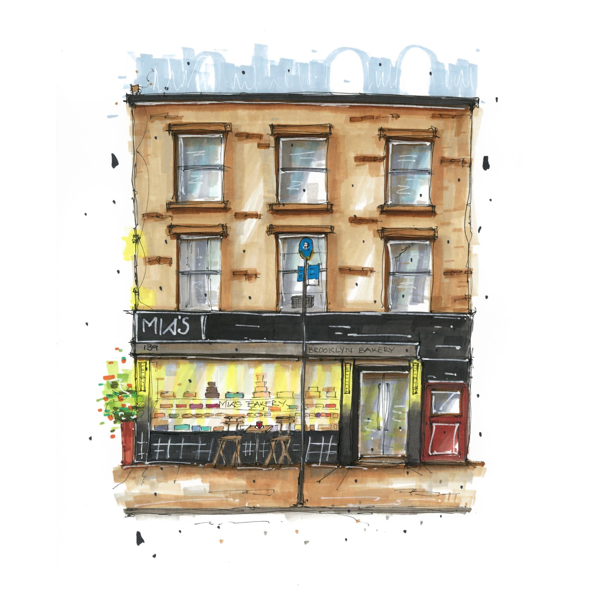 Mia's Brooklyn Bakery, Greeting Card, Downtownsketcher, Wynand van Niekerk, DTS0069
