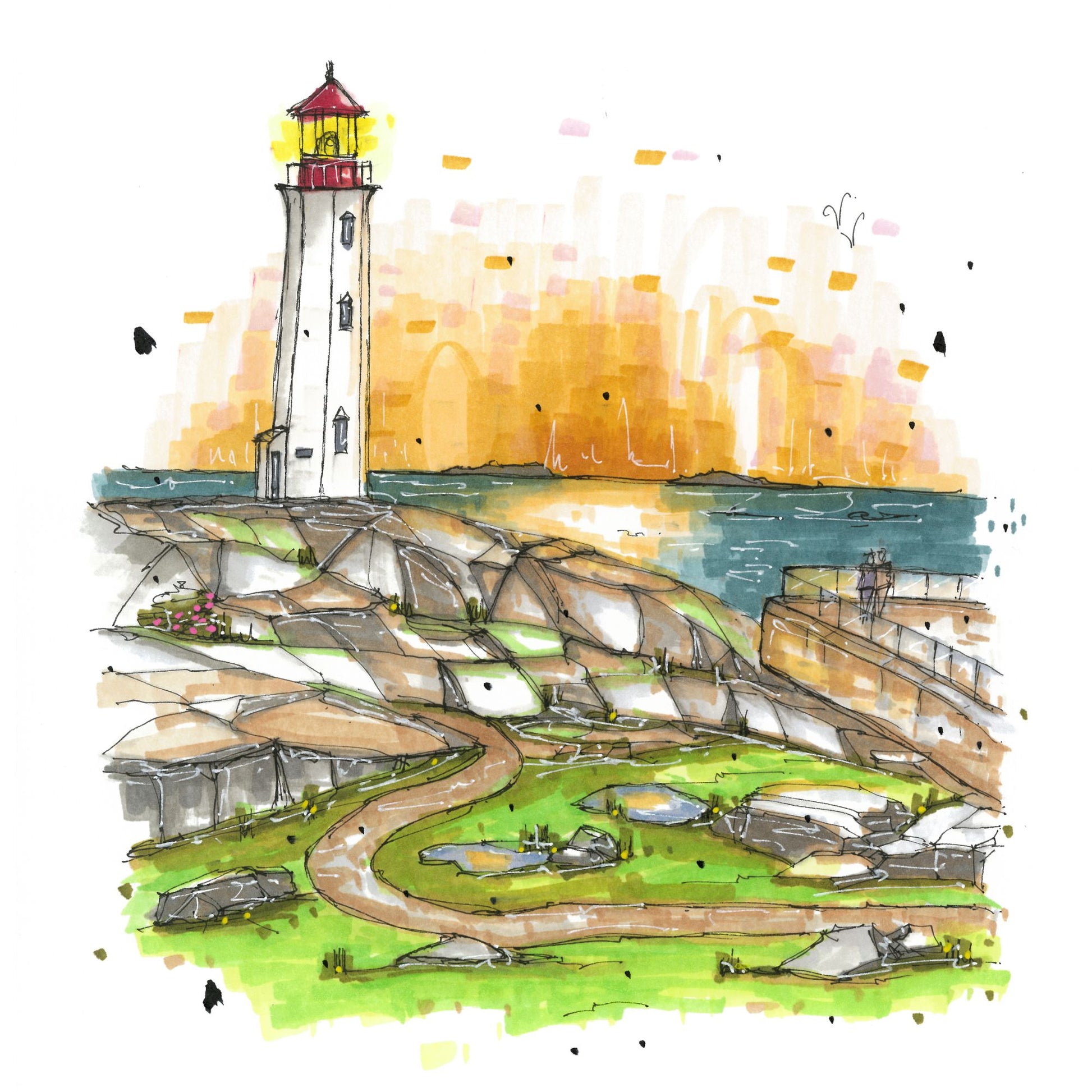 Peggy's Cove Lighthouse, Nova Scotia, Print, Downtown Sketcher, Wynand van Niekerk, DTS0087