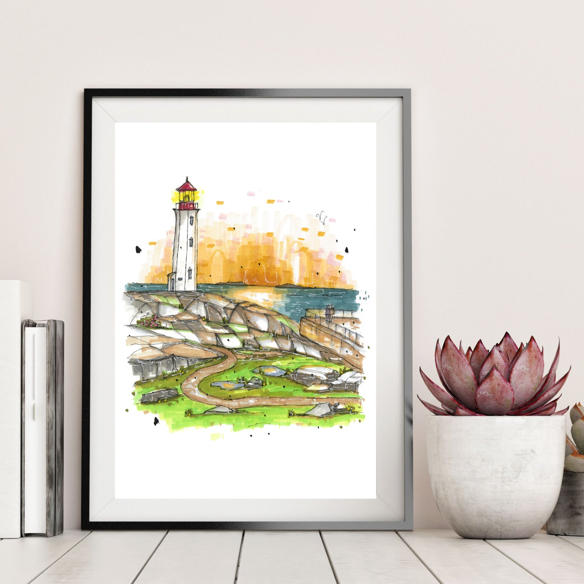 Peggy's Cove Lighthouse, Nova Scotia, Print, Downtown Sketcher, Wynand van Niekerk, DTS0087