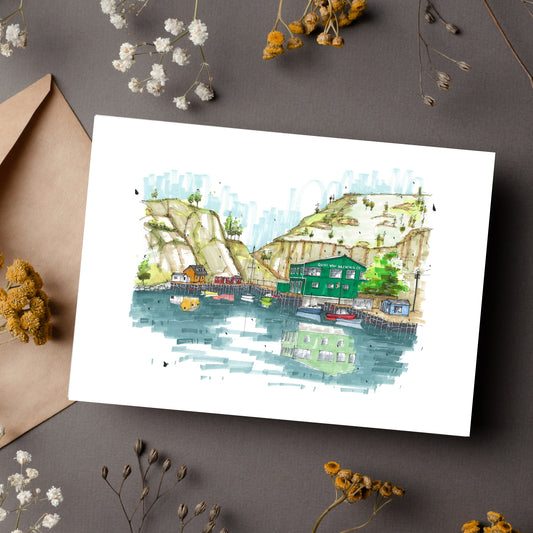 Quidi Vidi Brewery, Quidi Vidi, Newfoundland, Urban Sketch, Greeting Card with Envelope, Downtown Sketcher, Wynand van Niekerk