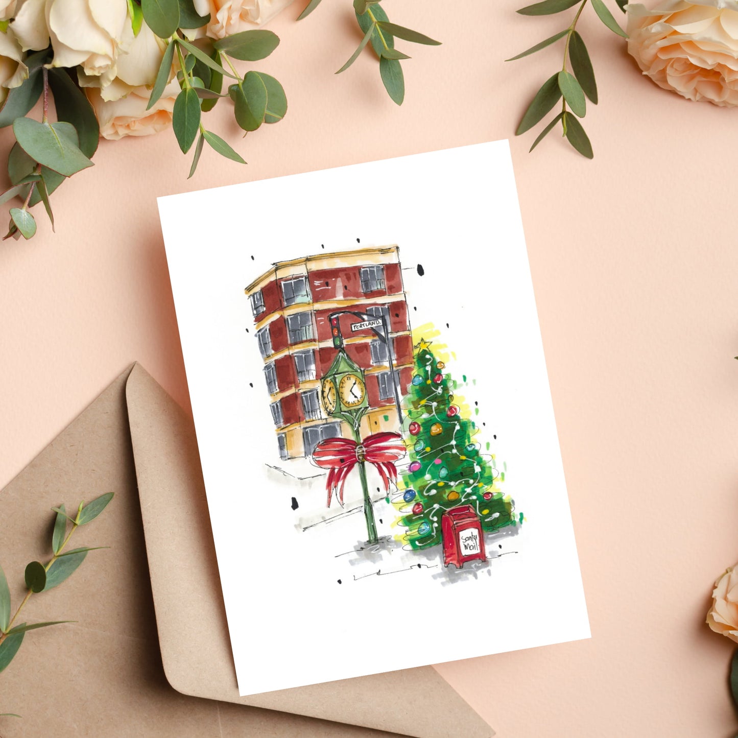 Santa's Mail Portland Street, Dartmouth, Halifax, Nova Scotia, Christmas Sketch, Christmas Card with Envelope, Downtown Sketcher, Wynand van Niekerk, DTS0093