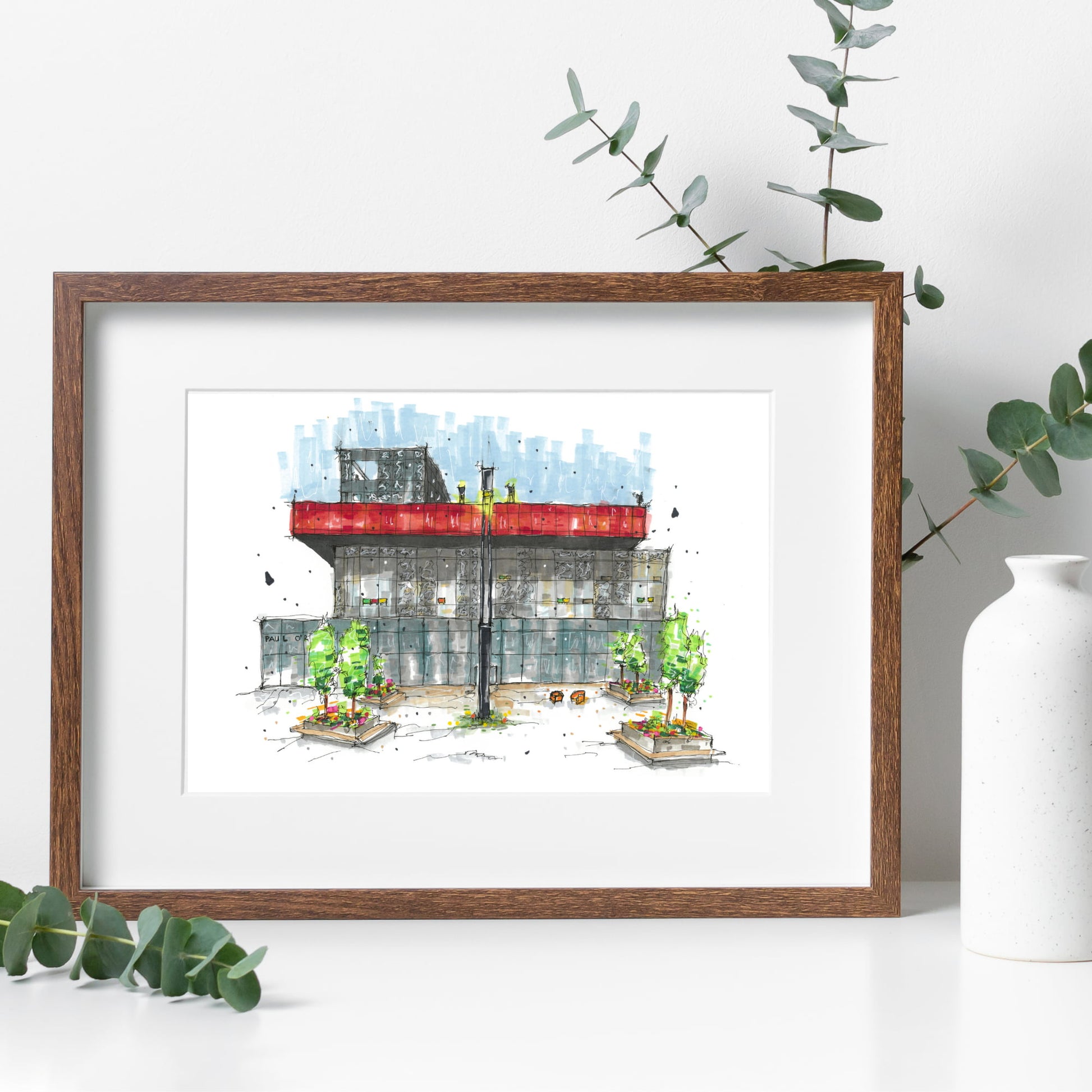 DTS0040, Halifax Central Library, Halifax, Architectural Sketch, Corner Shop, Art print, Downtown Sketcher, Wynand van Niekerk