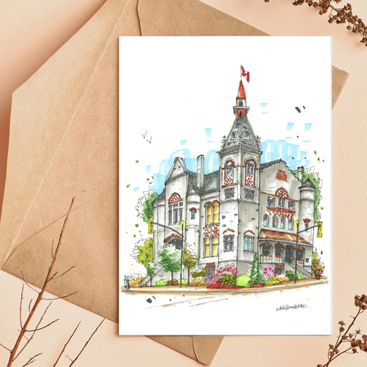 St. Marys Town Hall, Ontario, Greeting Card - Downtown Sketcher
