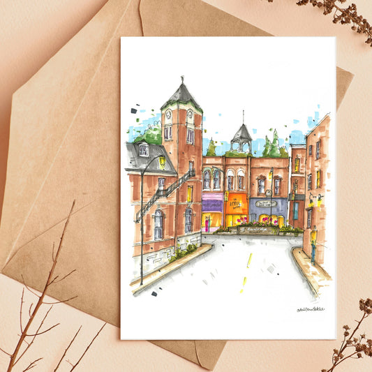 The Clock Tower Centre, Bracebridge, Ontario - Greeting Card - Downtown Sketcher