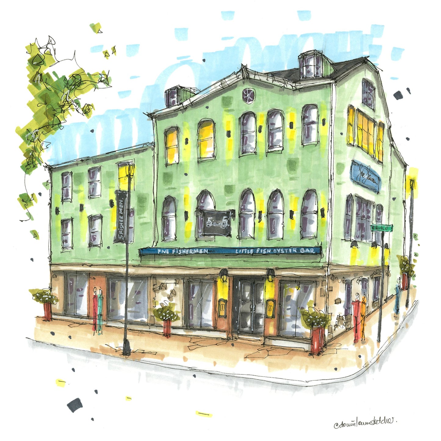 The Five Fishermen, Halifax, Greeting Card - Downtown Sketcher