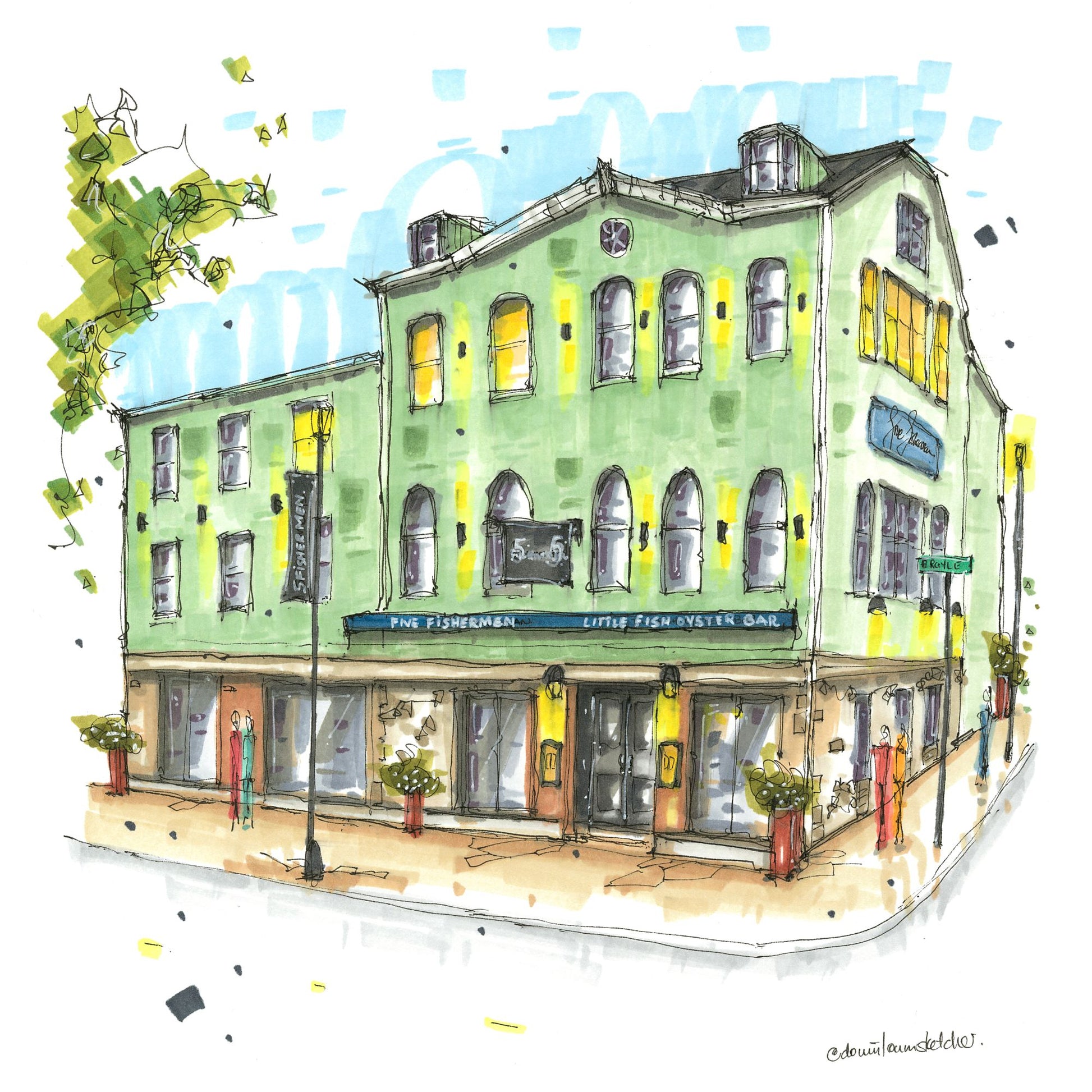 The Five Fishermen, Halifax, Greeting Card - Downtown Sketcher