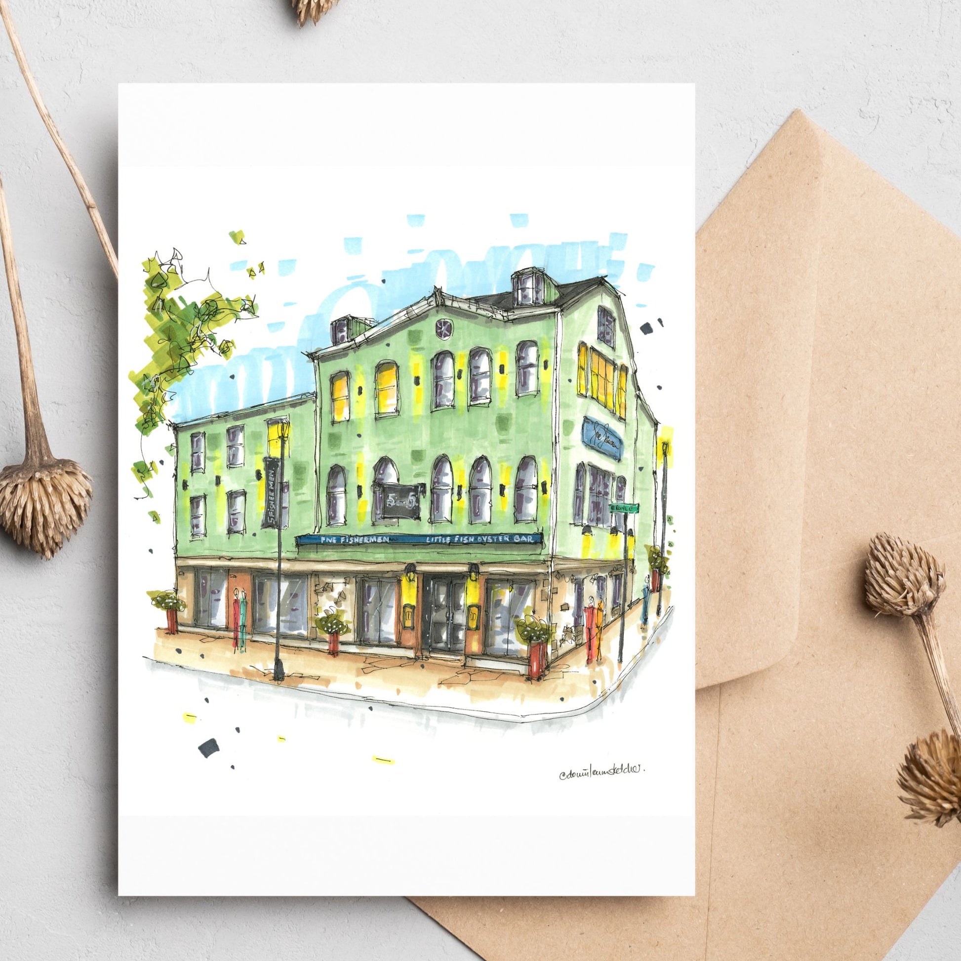 The Five Fishermen, Halifax, Greeting Card - Downtown Sketcher