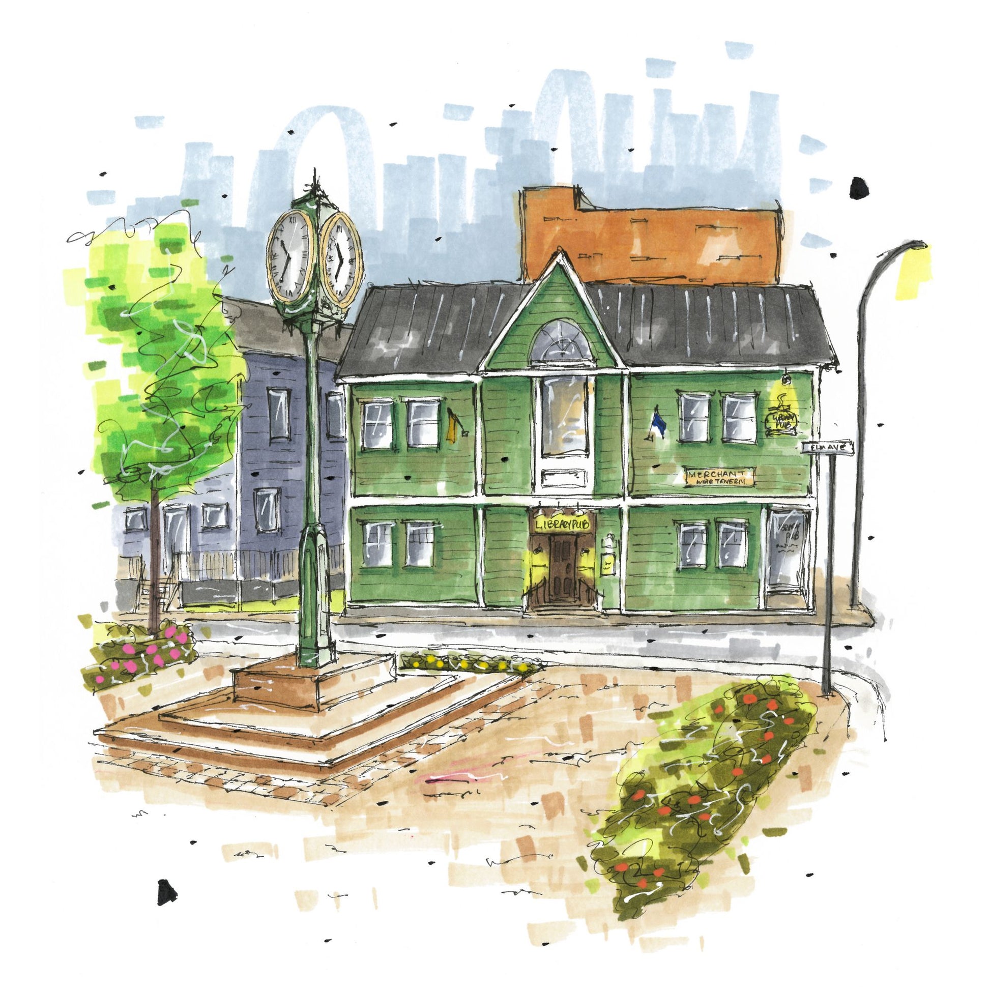 The Library Pub Wolfville, Urban Sketch, Greeting Card with  Craft Envelope, Downtown Sketcher, Wynand van Niekerk