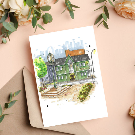 The Library Pub Wolfville, Urban Sketch, Greeting Card with  Craft Envelope, Downtown Sketcher, Wynand van Niekerk