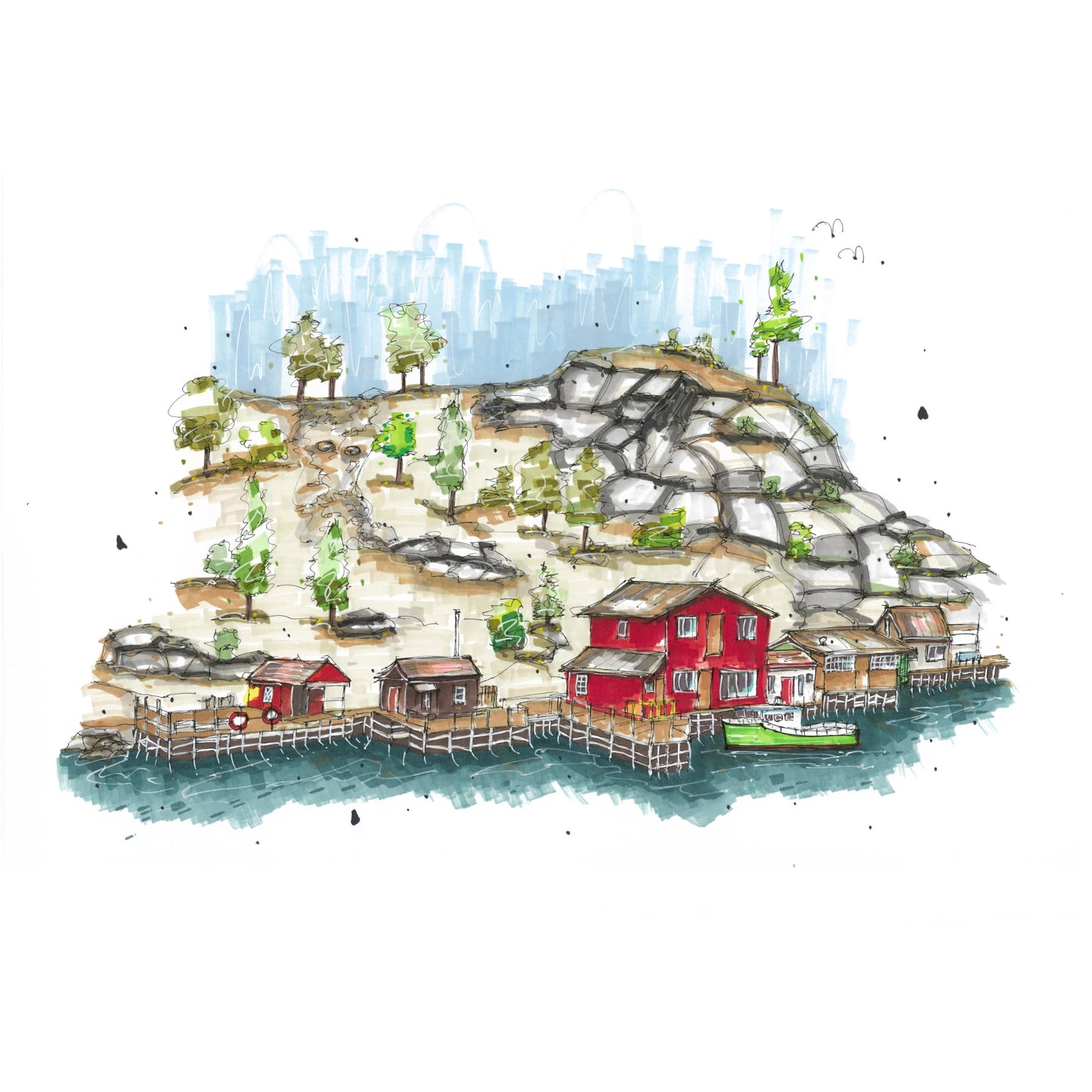The Wharf at Quidi Vidi Village, St. John's, Newfoundland, Print, Downtownsketcher, Wynand van Niekerk, DTS0052