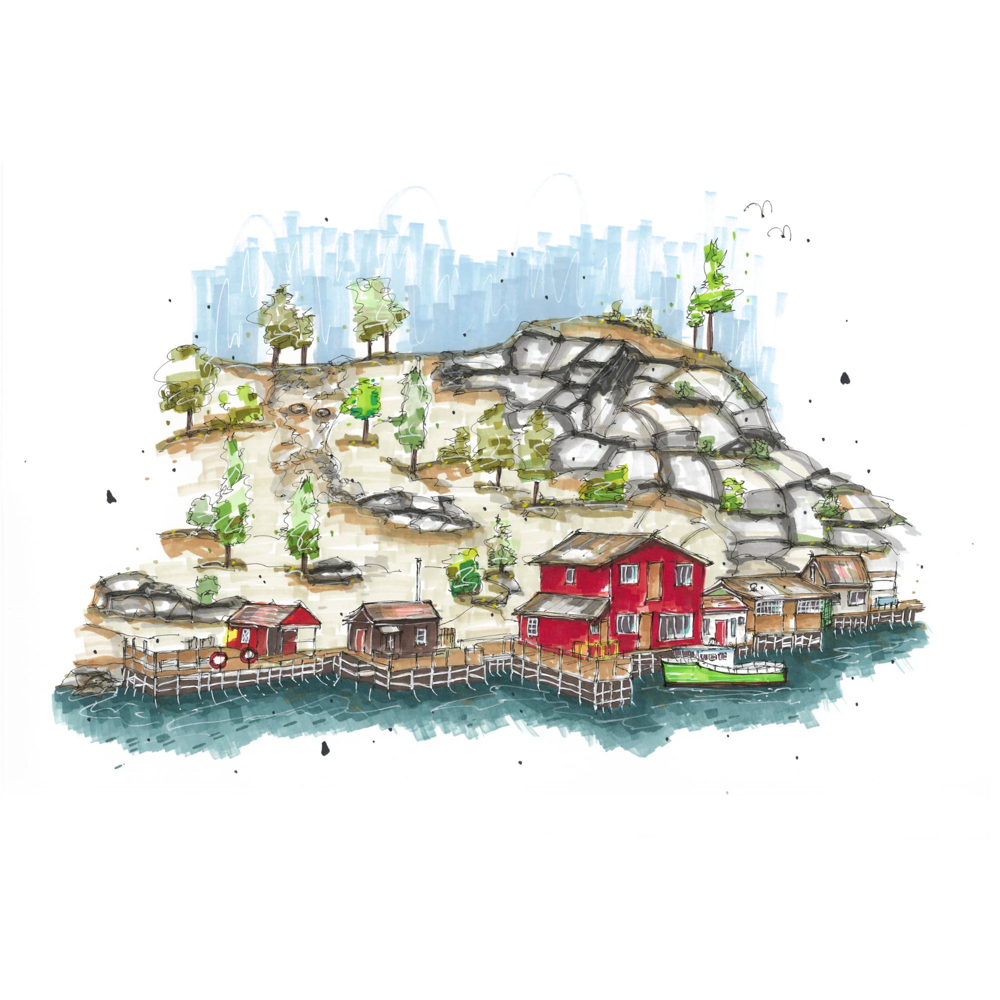 The Wharf at Quidi Vidi Village, St. John's, Newfoundland, Print, Downtownsketcher, Wynand van Niekerk, DTS0052