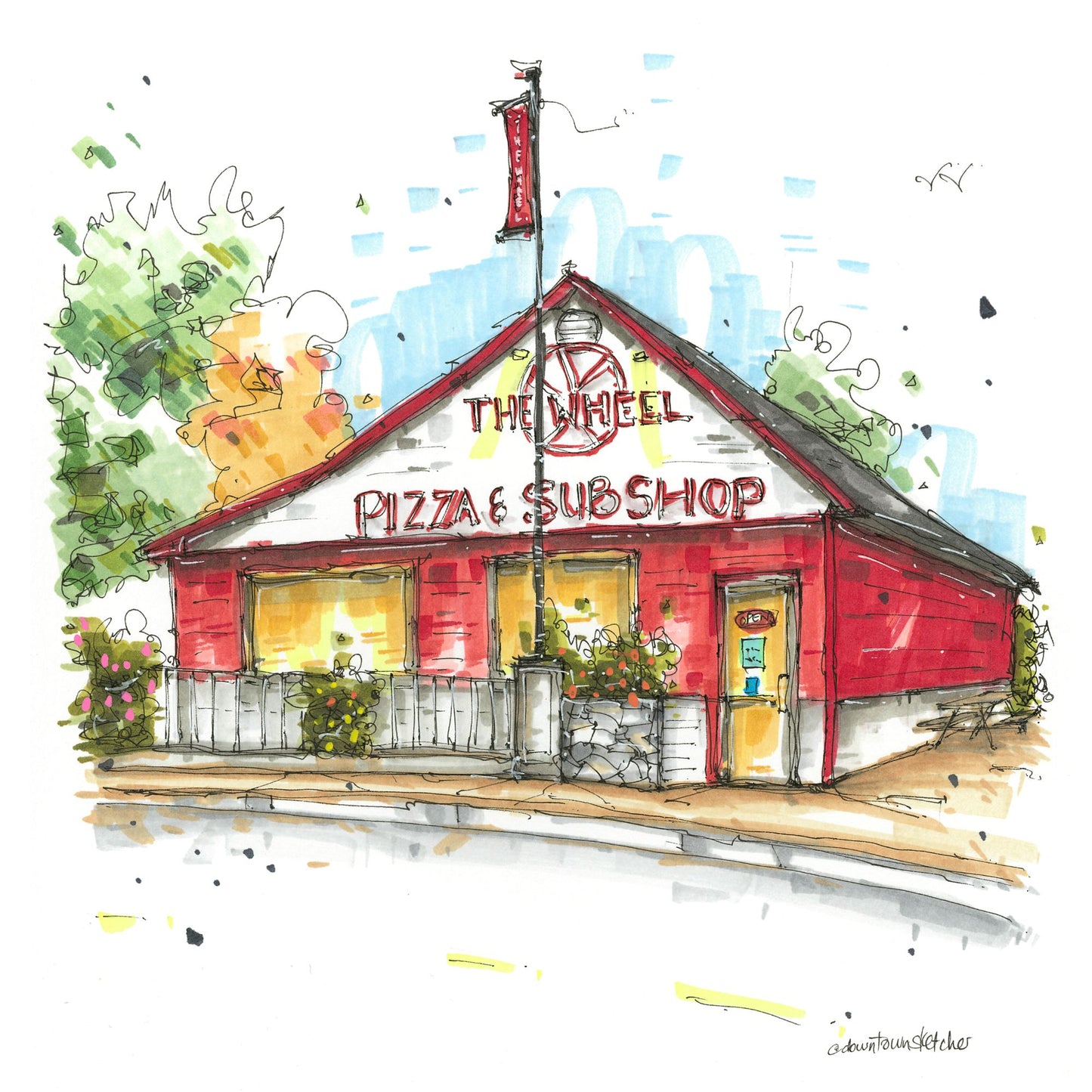 The Wheel Pizza & Sub Shop, Antigonish, Greeting Card - Downtown Sketcher