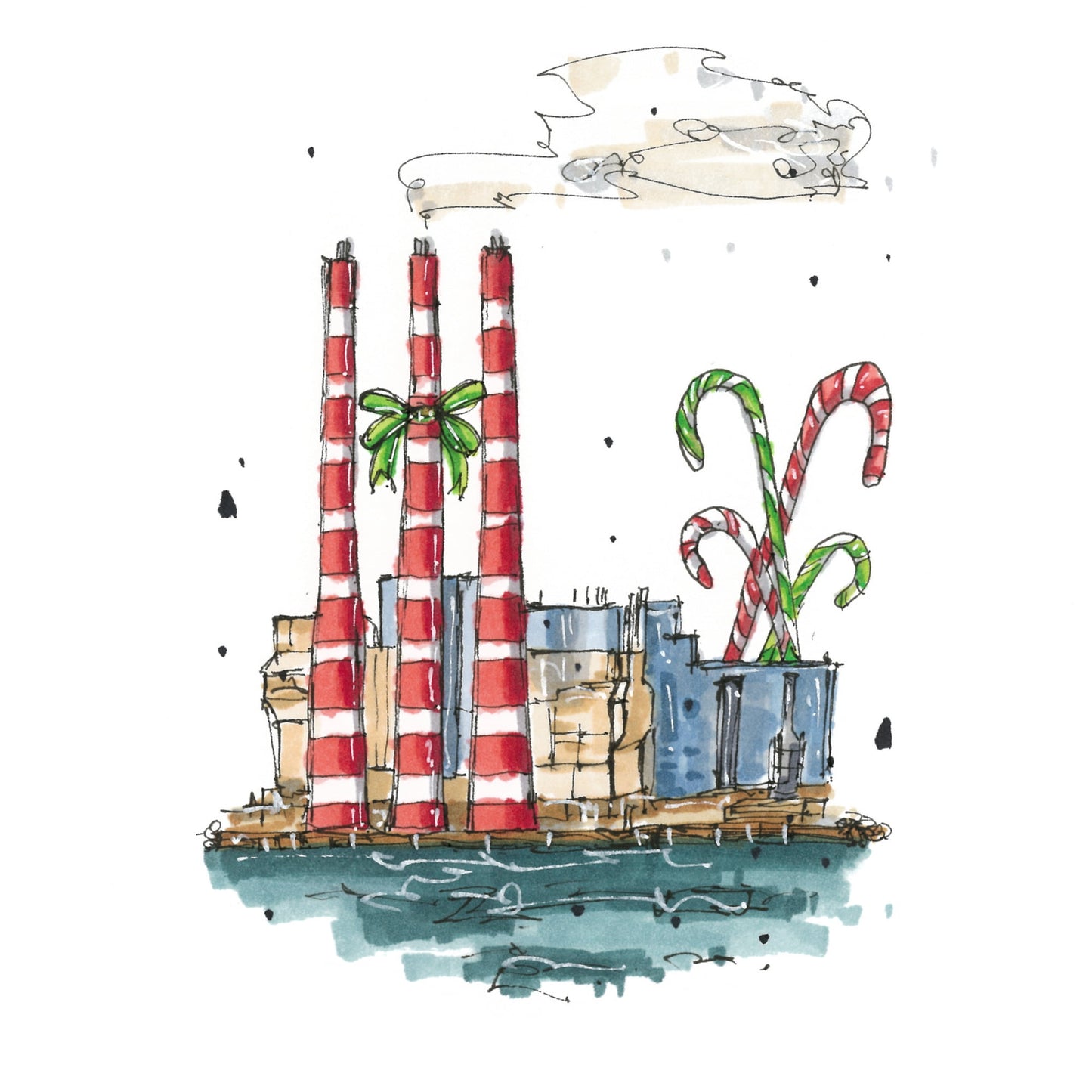 Tufts Cove Candy Canes - Nova Scotia Greeting Card Downtownsketcher Wynand van Niekerk DTS0085