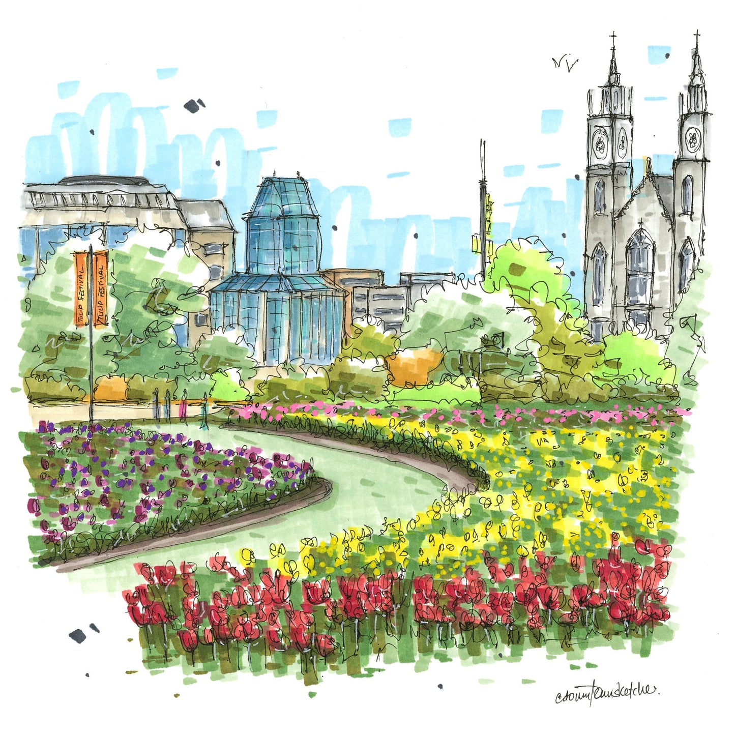 Tulip Festival Ottawa, Greeting Card - Downtown Sketcher