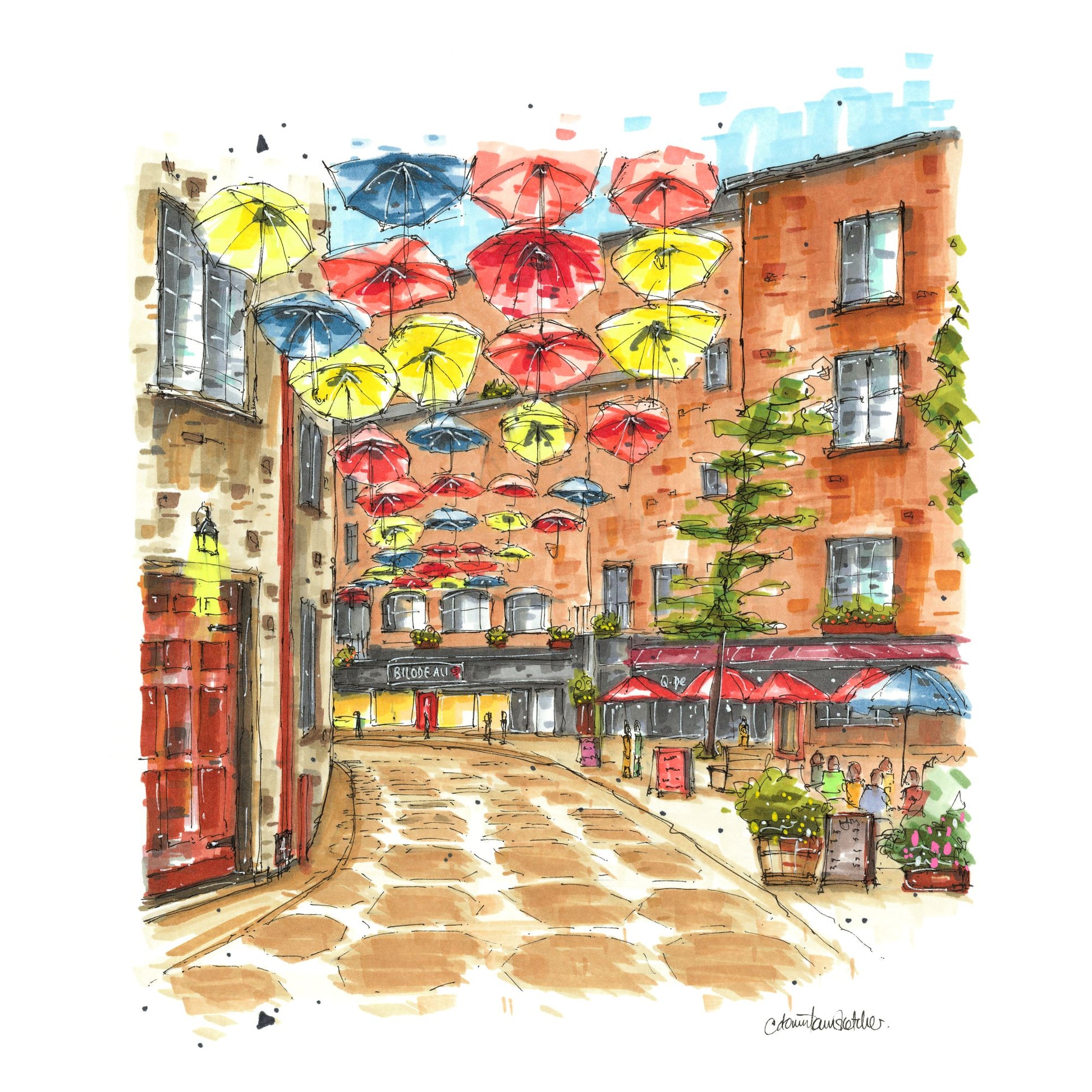 Umbrella Alley, Quebec City - Downtown Sketcher