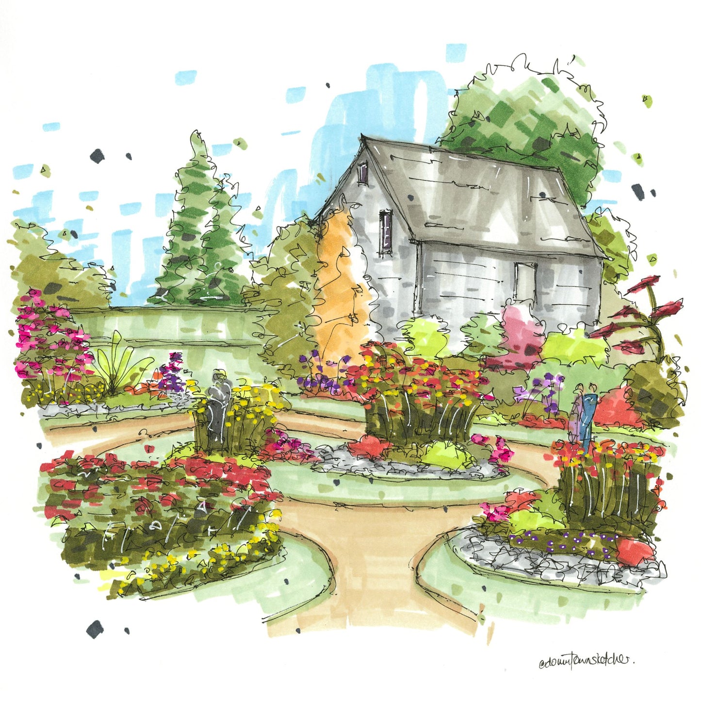 Victorian Garden, Historic Gardens, Annapolis Royal - Greeting Card - Downtown Sketcher