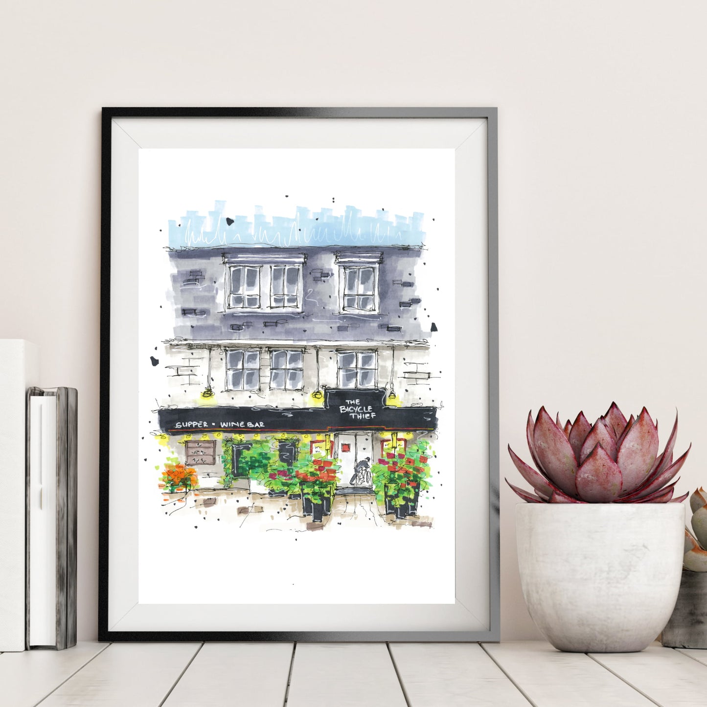 DTS0025 - The Bicycle Thief, Halifax Nova Scotia Canada Storefront Sketch, Art Print - Artwork Print Sketch 2 - Downtown Sketcher