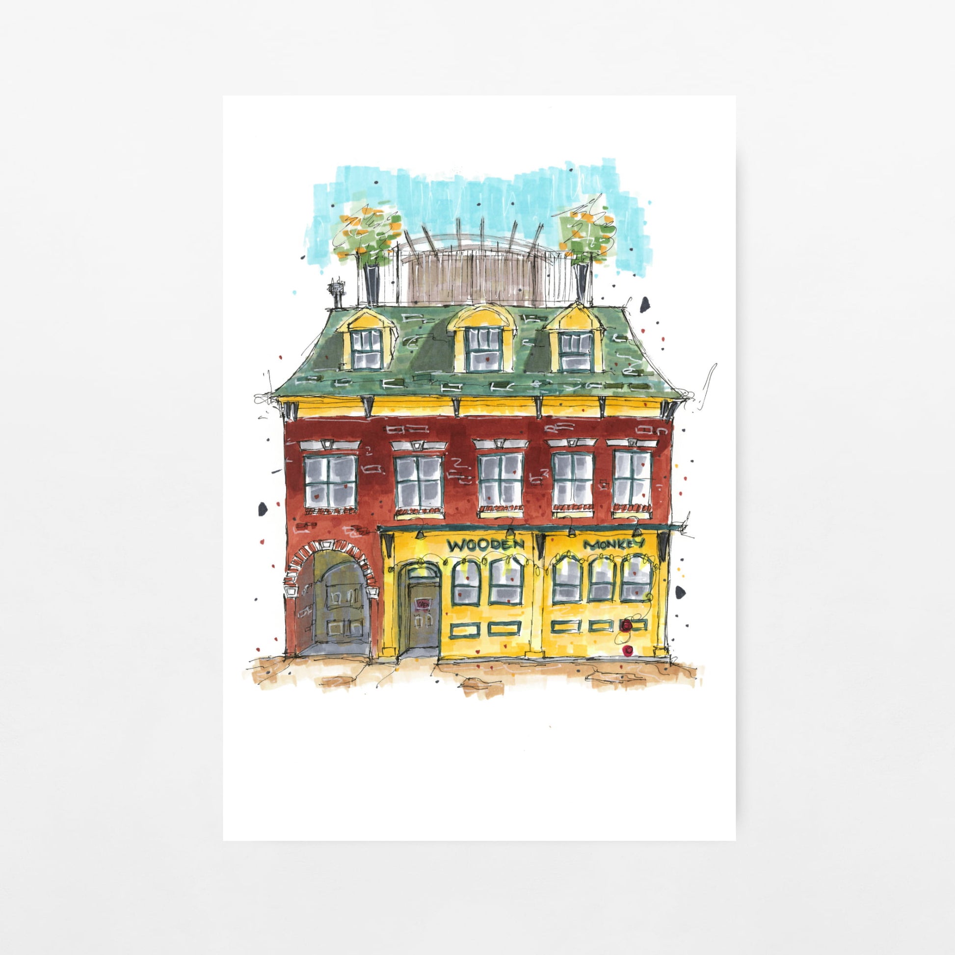 DTS0029 - The Wooden Monkey Halifax Nova Scotia Sketch, Art Print - Artwork Print Sketch 2 - Downtown Sketcher