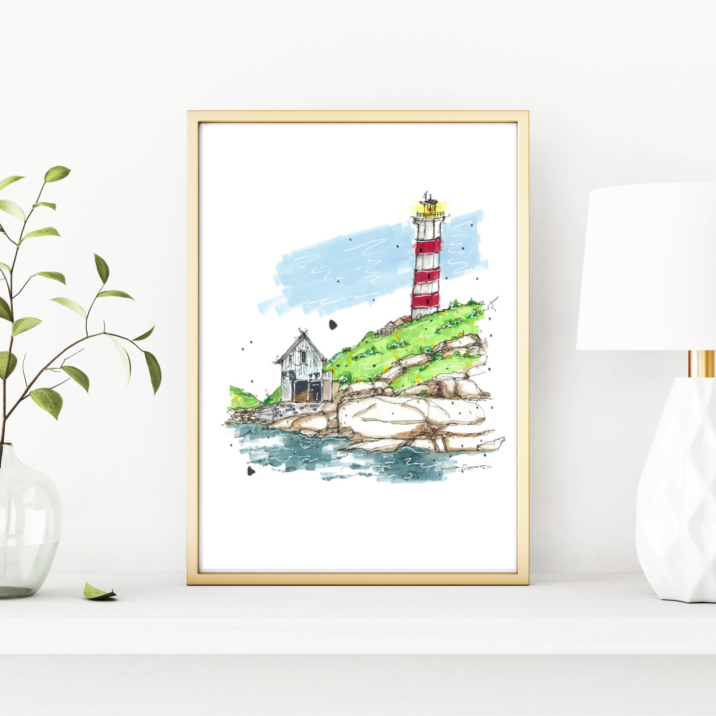 DTS0030 - Sambro Island Lighthouse Halifax Nova Scotia Sketch, Art Print - Artwork Print Sketch 2 - Downtown Sketcher