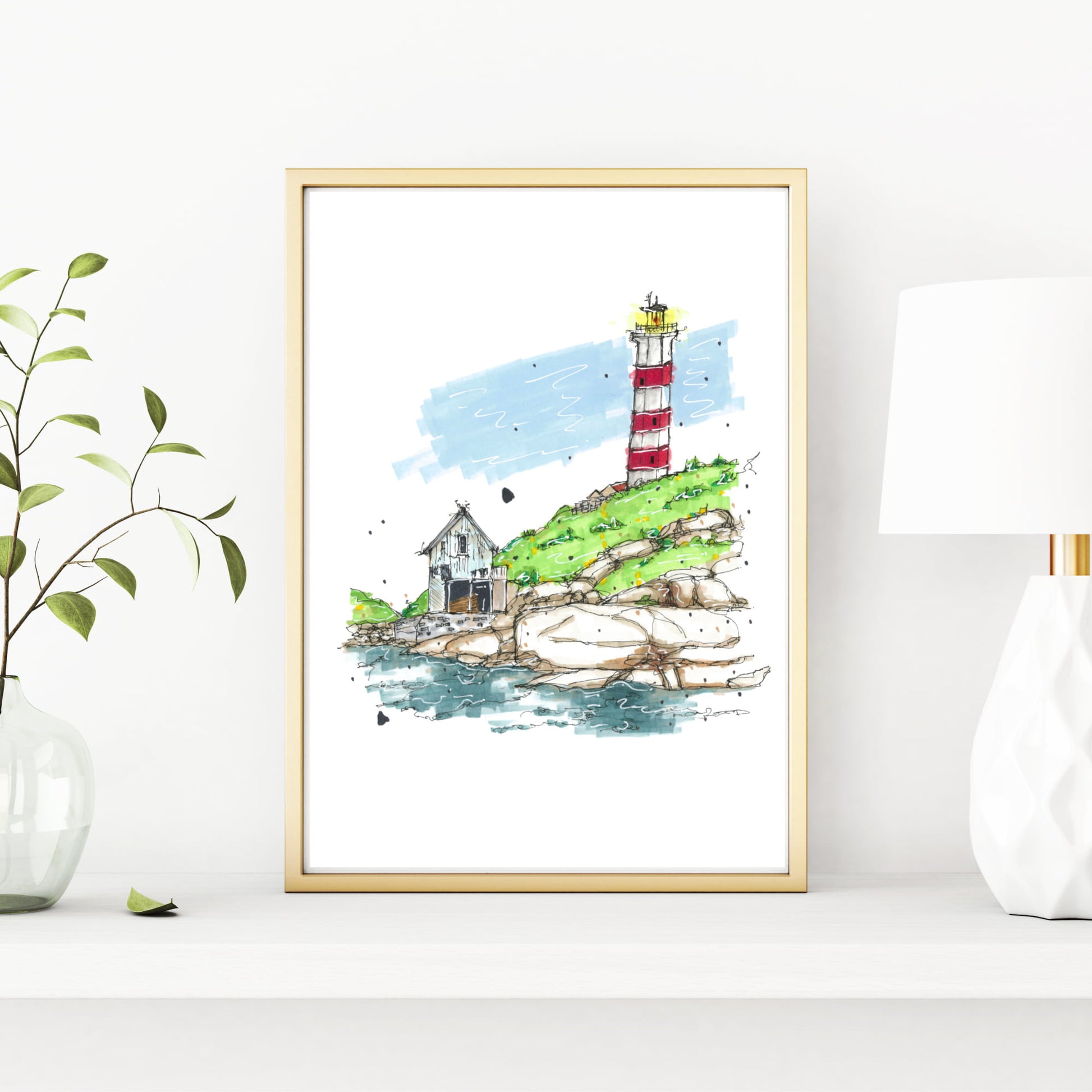 DTS0030 - Sambro Island Lighthouse Halifax Nova Scotia Sketch, Art Print - Artwork Print Sketch 2 - Downtown Sketcher