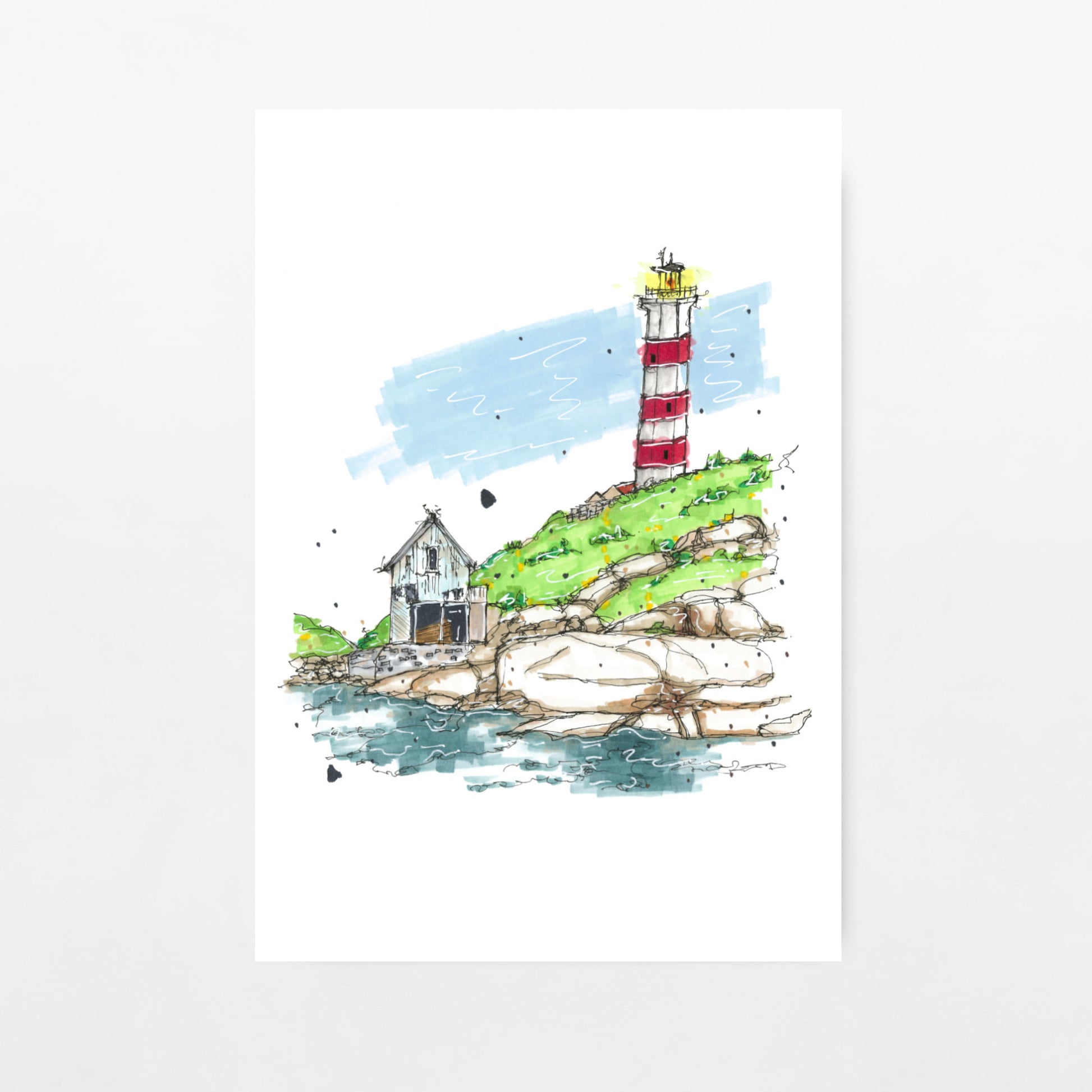 DTS0030 - Sambro Island Lighthouse Halifax Nova Scotia Sketch, Art Print - Artwork Print Sketch 2 - Downtown Sketcher