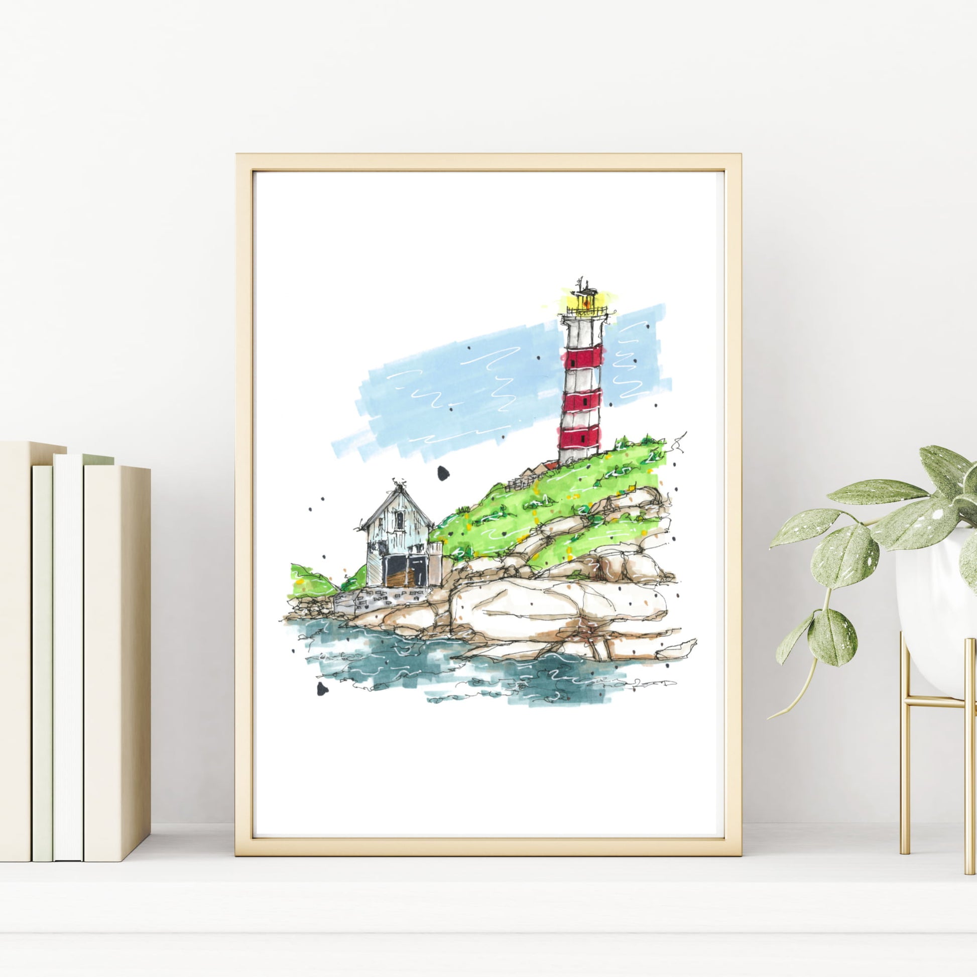 DTS0030 - Sambro Island Lighthouse Halifax Nova Scotia Sketch, Art Print - Artwork Print Sketch 2 - Downtown Sketcher