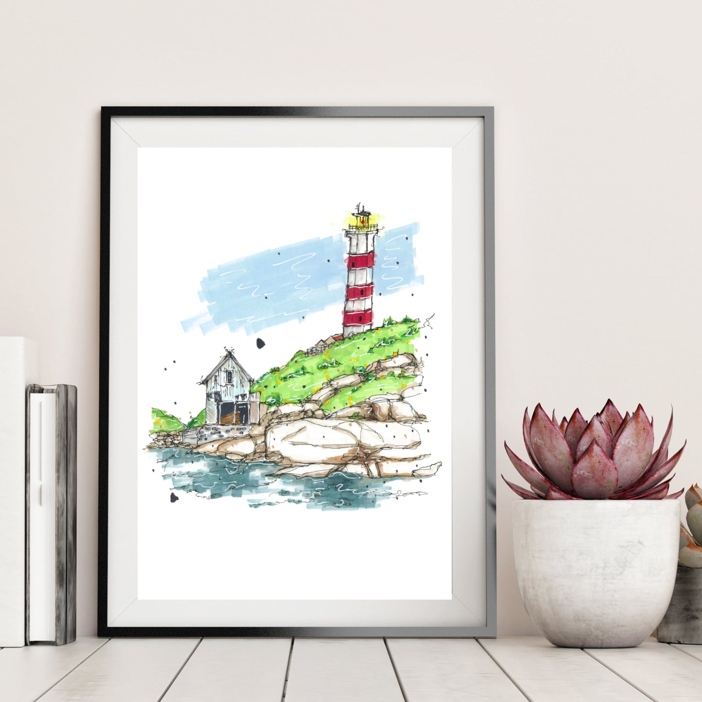 DTS0030 - Sambro Island Lighthouse Halifax Nova Scotia Sketch, Art Print - Artwork Print Sketch 2 - Downtown Sketcher