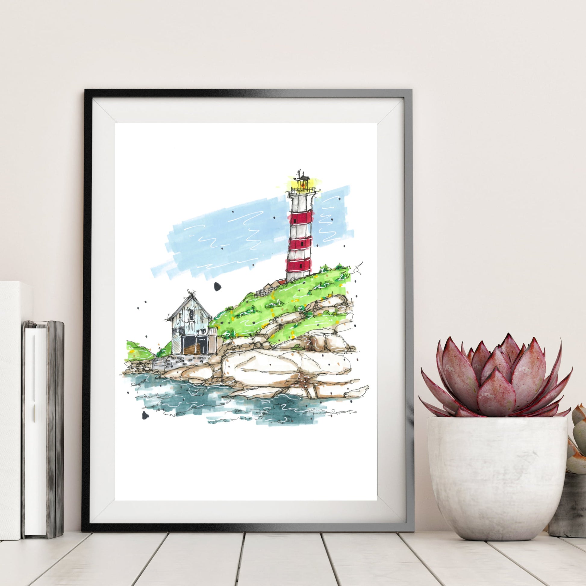 DTS0030 - Sambro Island Lighthouse Halifax Nova Scotia Sketch, Art Print - Artwork Print Sketch 2 - Downtown Sketcher