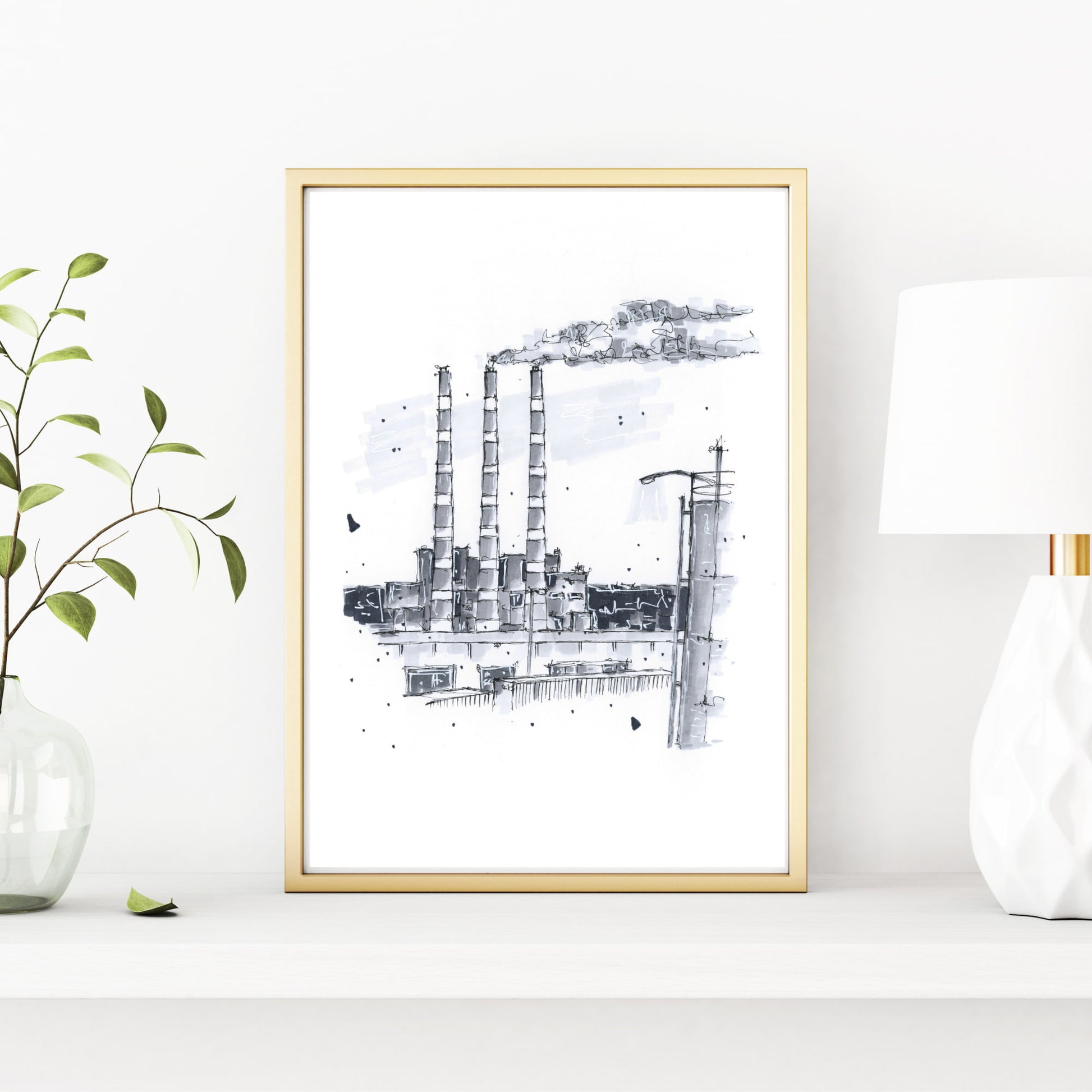 DTS0031 - Tufts Cove Generating Station Halifax Nova Scotia Sketch, Art Print - Artwork Print Sketch 2 - Downtown Sketcher