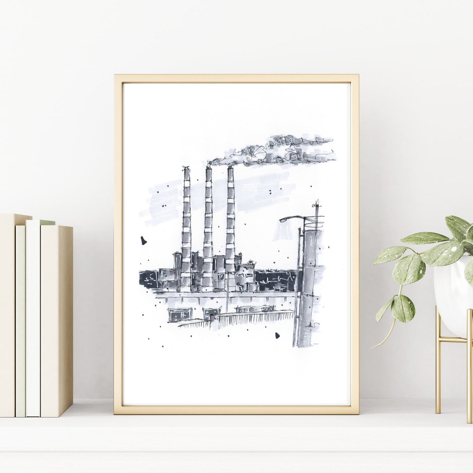 DTS0031 - Tufts Cove Generating Station Halifax Nova Scotia Sketch, Art Print - Artwork Print Sketch 2 - Downtown Sketcher